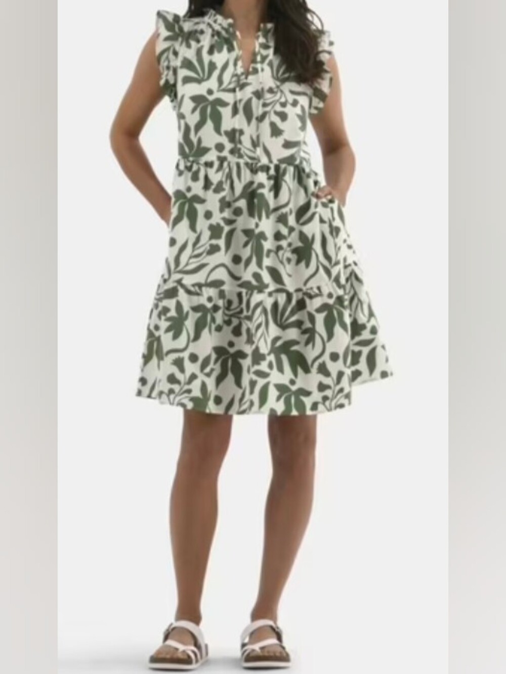 New Woman' Green and White Floral Tiered Dress
